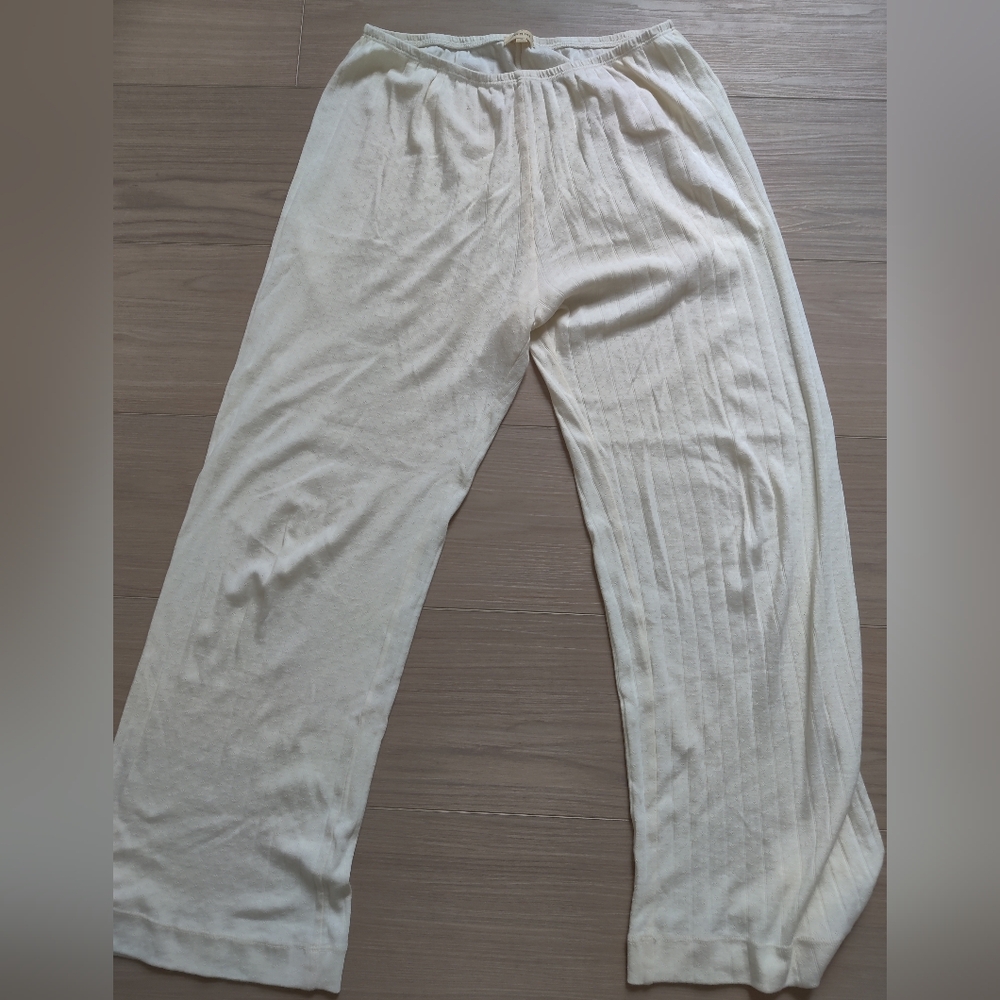 Donni Pointelle Cream Wide-Leg Pants